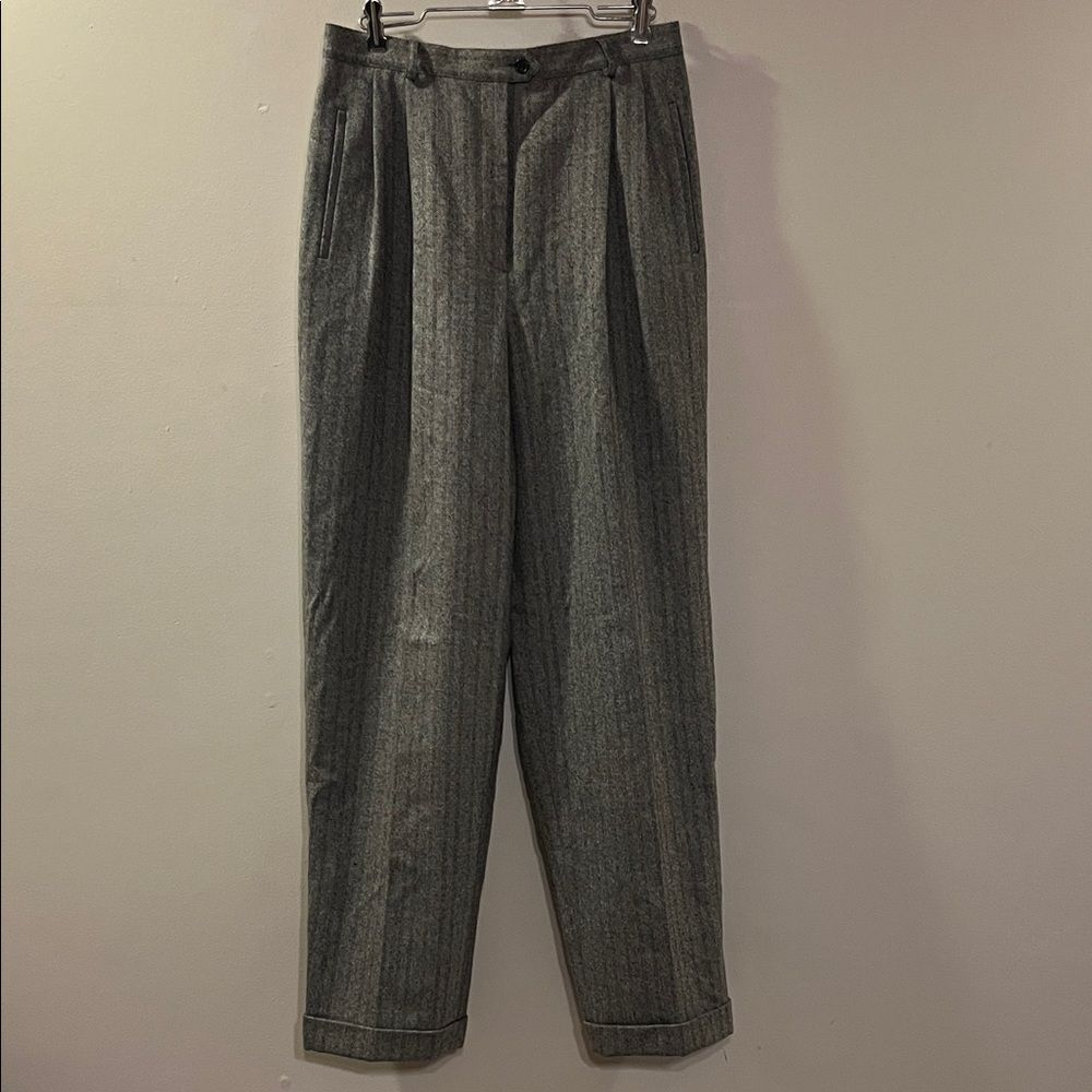 Ralph Lauren Women's 100% Wool Pleated Gray Striped Trousers